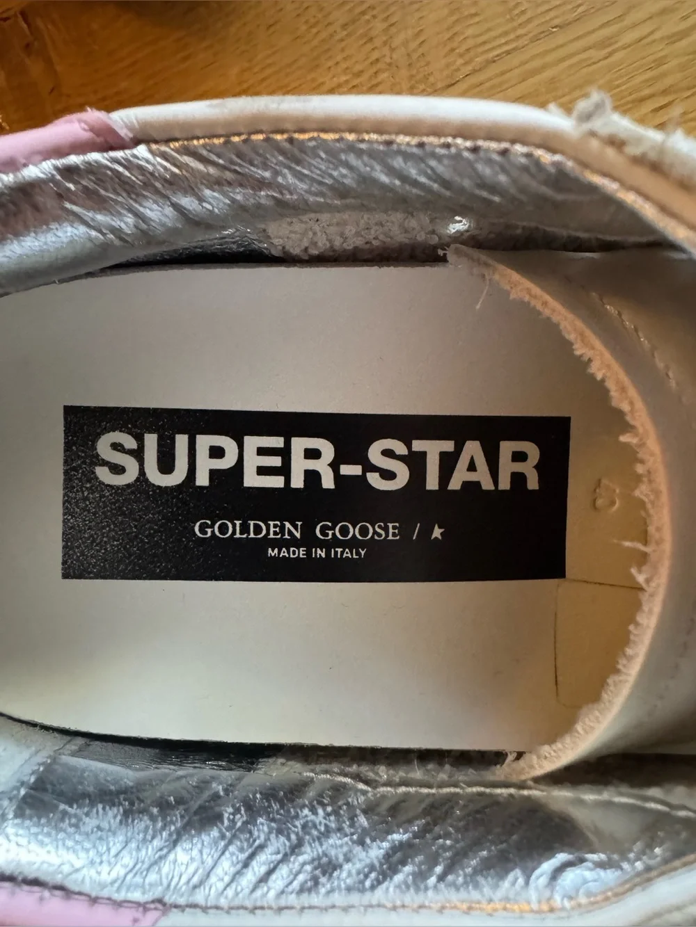 Golden Goose Super-Star White Leather Sneakers Pink and Silver Accents Sz 40 - Picture 14 of 16